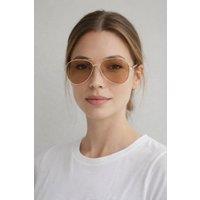 SVNX Metal Aviator Sunglasses With Chunky Arm in Brown