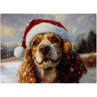 Warren Reed - Designer Snowy Christmas Cocker Spaniel Glass Chopping Board