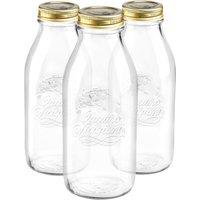 Bormioli Rocco Quattro Stagioni Glass Bottles with Screw Top Lid - 1L - Pack of 3 in Clear