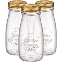 Bormioli Rocco Quattro Stagioni Glass Bottles with Screw Top Lid - 400ml - Pack of 3 in Clear