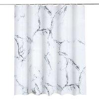 Neel Blue Grey & White Marble Polyester Shower Curtain With 12 Hooks, Waterproof - 180x200cm | Size: 180 cm width x 200 cm drop