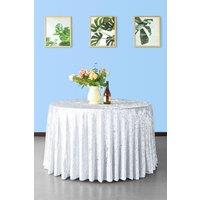 Neel Blue Diamond Velvet Round Tablecloth - 90 Inch in White