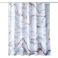 Neel Blue White & Grey Marble Polyester Shower Curtain With 12 Hooks - 180x200cm | Size: 180 cm width x 180 cm drop