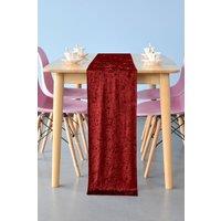 Neel Blue Crushed Velvet Table Runner, 33cm x 274cm in Red | Size: 33 cm x 274 cm