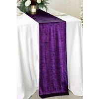Neel Blue Crushed Velvet Table Runner, 33cm x 274cm in Purple | Size: 33 cm x 274 cm