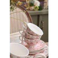 London Boutique Coffee Tea cup & Saucer set 4 Shabby Chic Vintage porcelain Bird Butterfly Flora Gift Box (Rose Pink) in Rose