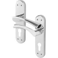 AFIT Chrome Euro Lock Door Handles Novi Backplate 1 Pair in Metallic Silver | Size: 150mm x 150mm
