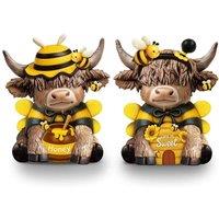 Obasyhig 2-piece Set Bee-themed Highland Cattle Figurines