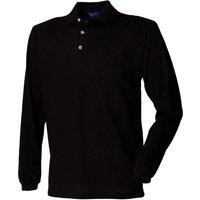 Henbury Men's Classic Plain Long Sleeve Cotton Polo Shirt in Black | Size: 2XL