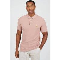 Brave Soul Men's Cotton Waffle Knit Embroidered Polo Shirt in Pink | Size: XL