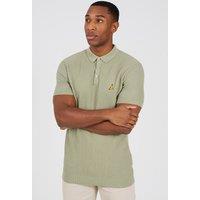 Brave Soul Men's Cotton Waffle Knit Embroidered Polo Shirt in Green | Size: Medium