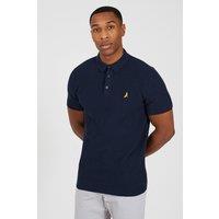 Brave Soul Men's Cotton Waffle Knit Embroidered Polo Shirt in Dark Navy | Size: XL