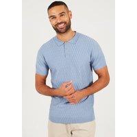 Brave Soul Men's Short Sleeve Knitted Polo Shirt in Light Blue | Size: Medium