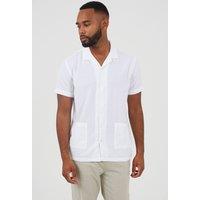 Brave Soul Men's Revere Collar Patch Pocket Short Sleeve Shirt in Off-White | Size: Large