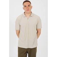 Brave Soul Men's Trophy Neck Jacquard Polo Shirt in Stone | Size: Large