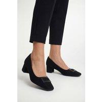 Wallis Women's Danny Faux Suede Square Toe Covered Buckle Medium Block Heel Court shoes in Natural Black | Size: 3