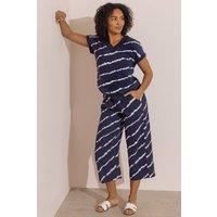 Klass. Women's Printed Wide Leg Cropped Cotton Trousers in Navy | Size: 18