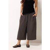 PixieGirl Women's Petite Cheesecloth Cropped Wide Leg Trousers in Chocolate | Size: 8