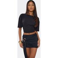 EGO Women's Three Quarter Sleeve Round Neck Cropped T-Shirt in Black | Size: 16