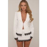 EGO Women's Long Sleeve Lace Trim Longline Blazer in White | Size: 8