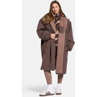 OHS Women's 2 Piece Plain Changing Robe & Half-Zip Teddy Fleece Co-Ord Set in Brown | Size: Large/XL