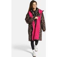 OHS Women's 2 Piece Leopard Print Changing Robe & Half-Zip Teddy Fleece Co-Ord Set in Brown | Size: S/M
