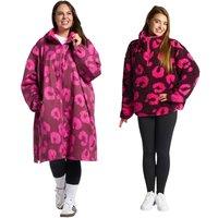 OHS Women's 2 Piece Leopard Print Changing Robe & Half-Zip Teddy Fleece Co-Ord Set in Burgundy | Size: Large/XL