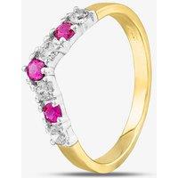 T.H.Baker Women's 9ct Yellow Gold Clear & Red Crystal Wishbone Ring DIV003R-M | Size: Medium