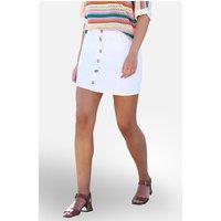 Yumi Women's Cotton Stretch Mini Skirt With Button Details in White | Size: 12