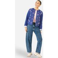 Yumi Women's Floral Embroidery Cotton Jacket in Cobalt | Size: 10