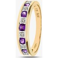 T.H.Baker Women's 9ct Yellow Gold Amethyst & Diamond Channel Set Half Eternity Ring | Size: N