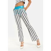 House of Holland Women's Stripe Monochrome Blue Drip Printed Trousers | Size: 8