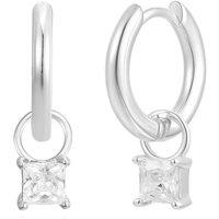 Gold Trip Women's April Huggie Hoop Birthstone Charm Earrings in Silver