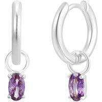 Gold Trip Women's February Huggie Hoop Birthstone Charm Earrings in Silver