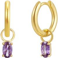 Gold Trip Women's February Huggie Hoop Birthstone Charm Earrings in Gold