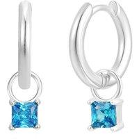 Gold Trip Women's March Huggie Hoop Birthstone Charm Earrings in Silver