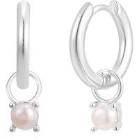 Gold Trip Women's June Huggie Hoop Birthstone Charm Earrings in Silver
