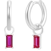 Gold Trip Women's July Huggie Hoop Birthstone Charm Earrings in Silver