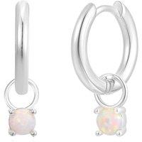 Gold Trip Women's October Huggie Hoop Birthstone Charm Earrings in Silver