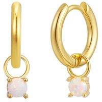 Gold Trip Women's October Huggie Hoop Birthstone Charm Earrings in Gold