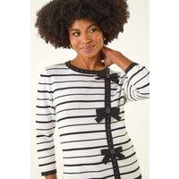 Roman Women's Stripe Bow Detail Knit Jumper in Ivory | Size: 16