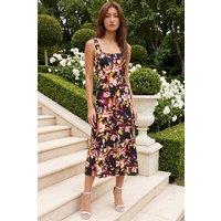 Roman Women's Floral Print Panelled Midi Dress in Black | Size: 18