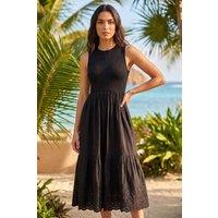 Roman Women's Cotton Broderie Midi Dress in Black | Size: 12