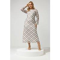 Yours Women's Check Mesh Maxi Dress in Ivory | Size: 10