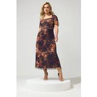 Yours Women's Floral Square Neck Maxi Dress in Dark Brown | Size: 22