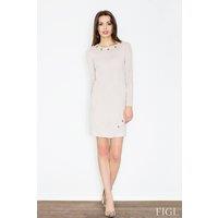 Love Lace Women's Long Sleeve Suede Touch Mini Dress with Rings in Beige | Size: Large