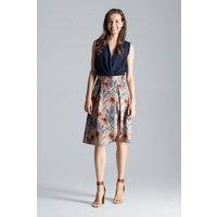 Love Lace Women's Contrast Pleated Midi Skirt Asymmetric Slit | Size: Large