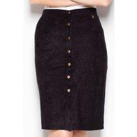 Love Lace Women's Suede Midi Pencil Skirt With Buttons in Black | Size: Small