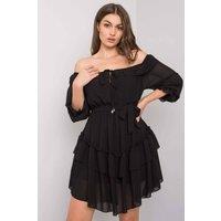 Love Lace Women's Spanish Frill Tie Waist 3/4 Sleeve Dress in Black