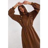 Love Lace Women's Hooded Sweatshirt Dress with Elastic Waist in Brown